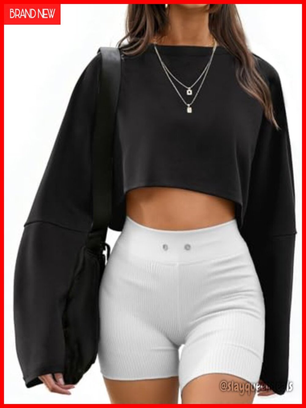 Cropped Sweatshirt Long Sleeve Batwing Crewneck Pullover Crop Top